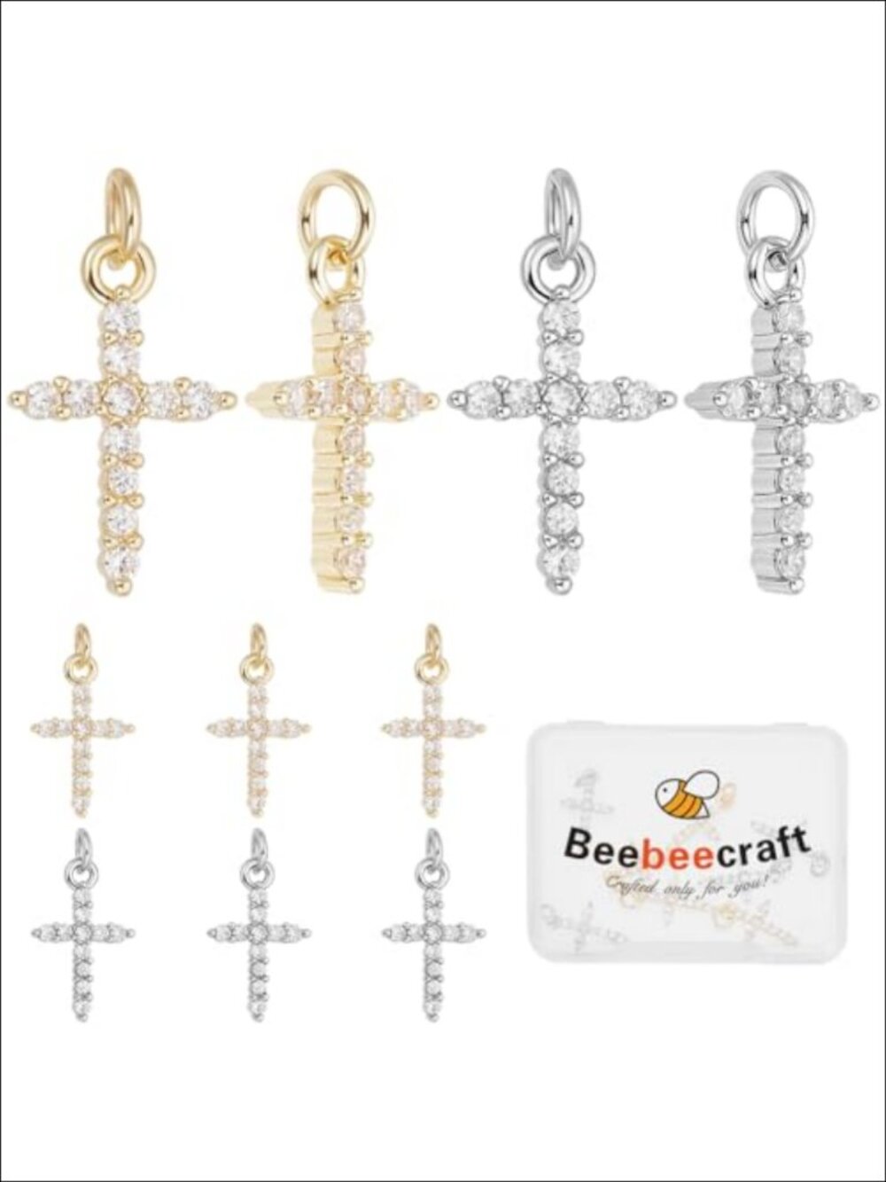 18K Gold Plated Brass Cubic Zirconia Cross Charms Jewelry Making 10Pcs